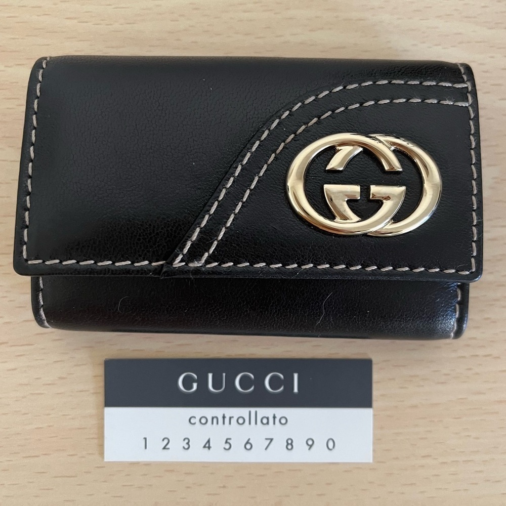 Vintage Gucci GG Black Leather Key Holder Box Controllato BNWOT